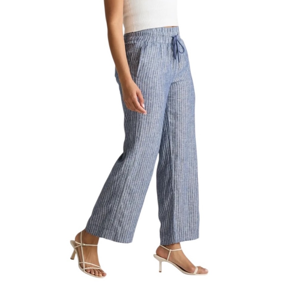 Quince 100% European Linen Wide Leg Chambray Stripe Pants